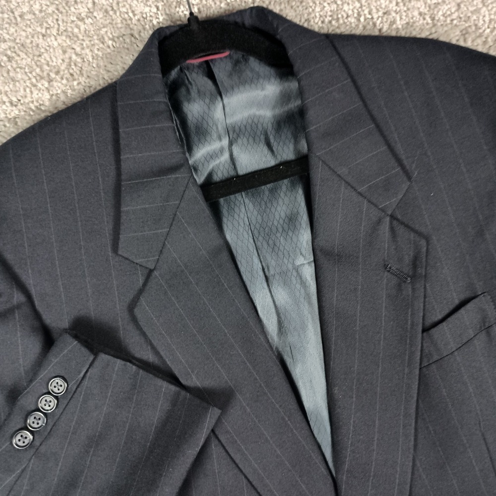 Vintage 60s Hart Schaffner Marx Blazer 44L Mens Navy Blue Pinstripe 100% Wool